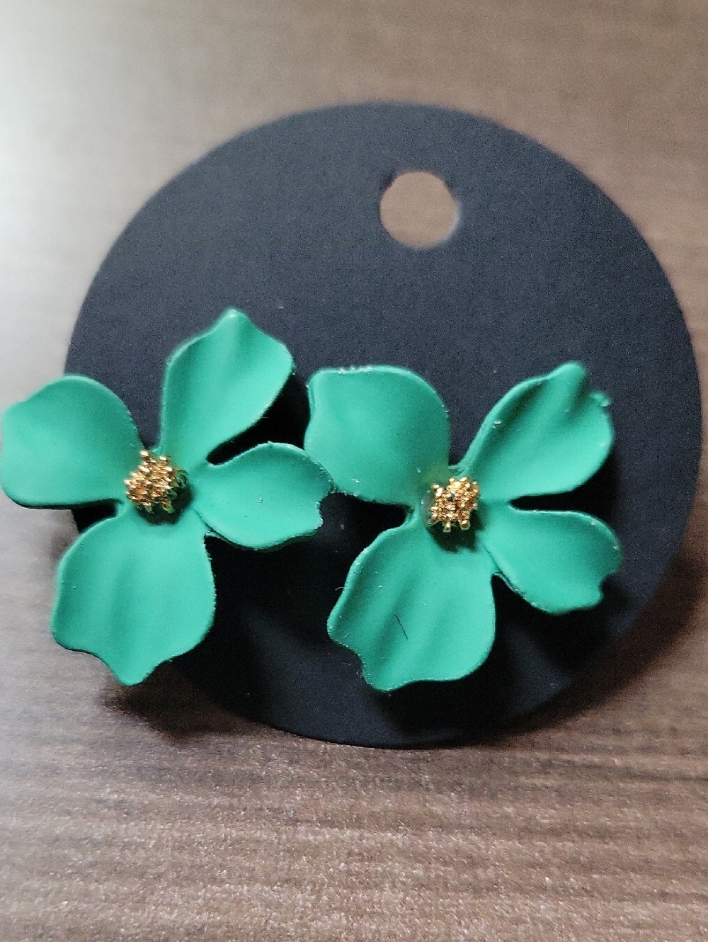 Green Floral Stud Earrings with Gold Center